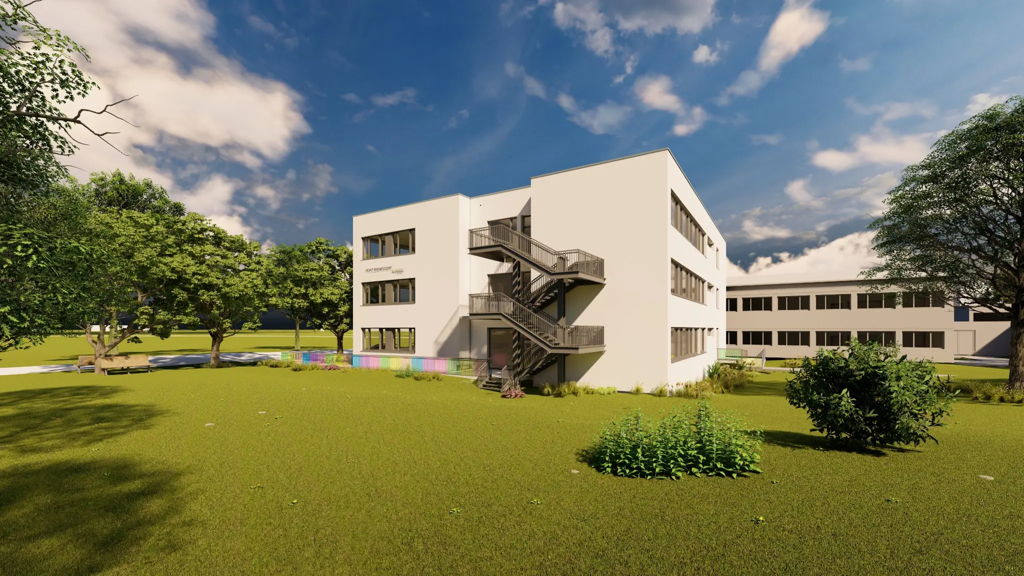 Zubau Hort Kremsdorf – Ansicht vom Freiraum